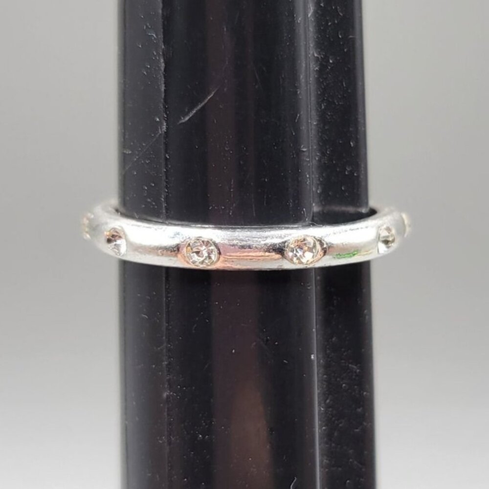 Clear Rhinestone Women's Ring Silver Tone Band Size 8